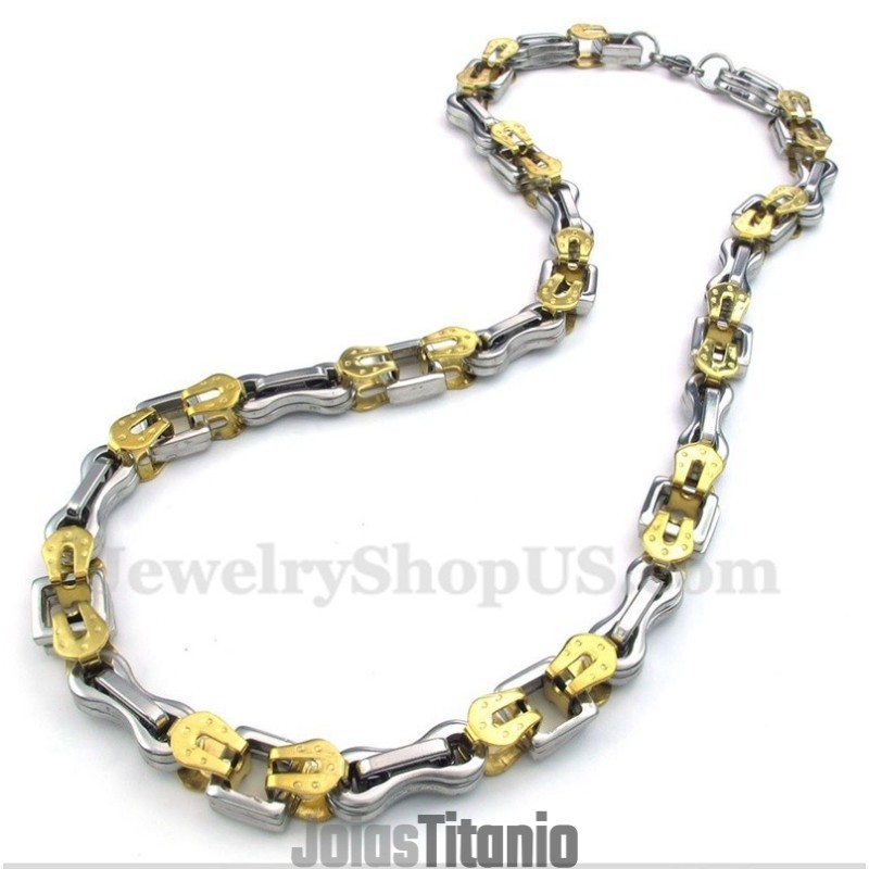 Colar Masculino Em Camadas De Ouro E Titânio