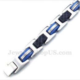 Pulseira Masculina De Titânio Azul E Preta De Borracha