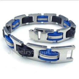 Pulseira Masculina De Titânio Azul E Preta De Borracha