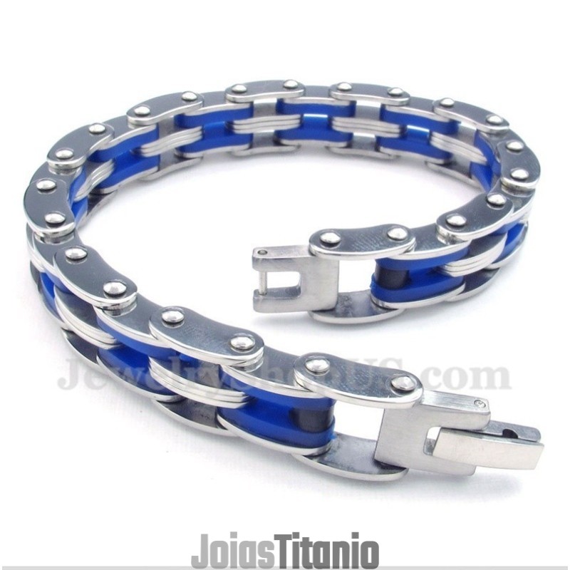 Pulseira Masculina De Borracha Azul Titânio