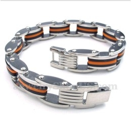Pulseira Masculina De Titânio Laranja E Preta De Borracha