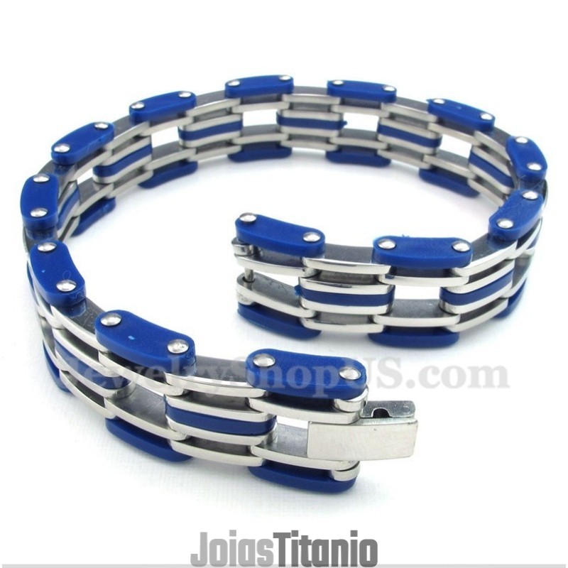 Pulseira Masculina De Borracha Azul Titânio