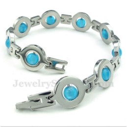 Pulseira Masculina De Titânio Azul Com Contas Redondas