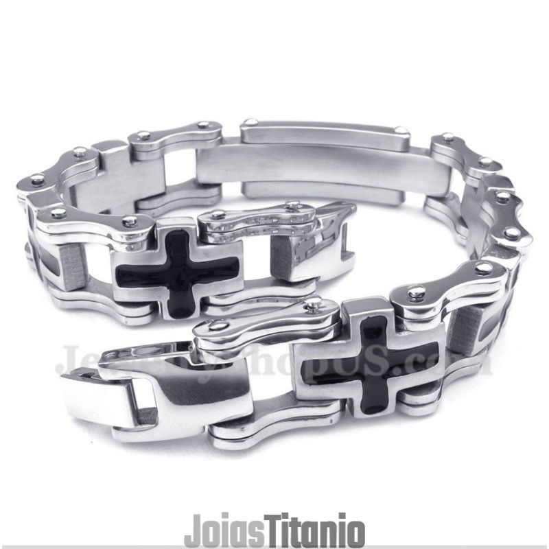 Pulseira Masculina Cruz Preta De Titânio
