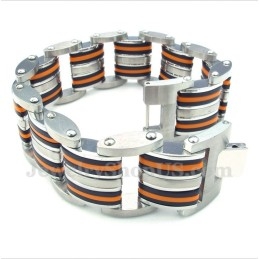Pulseira Masculina De Titânio Laranja E Preta De Borracha