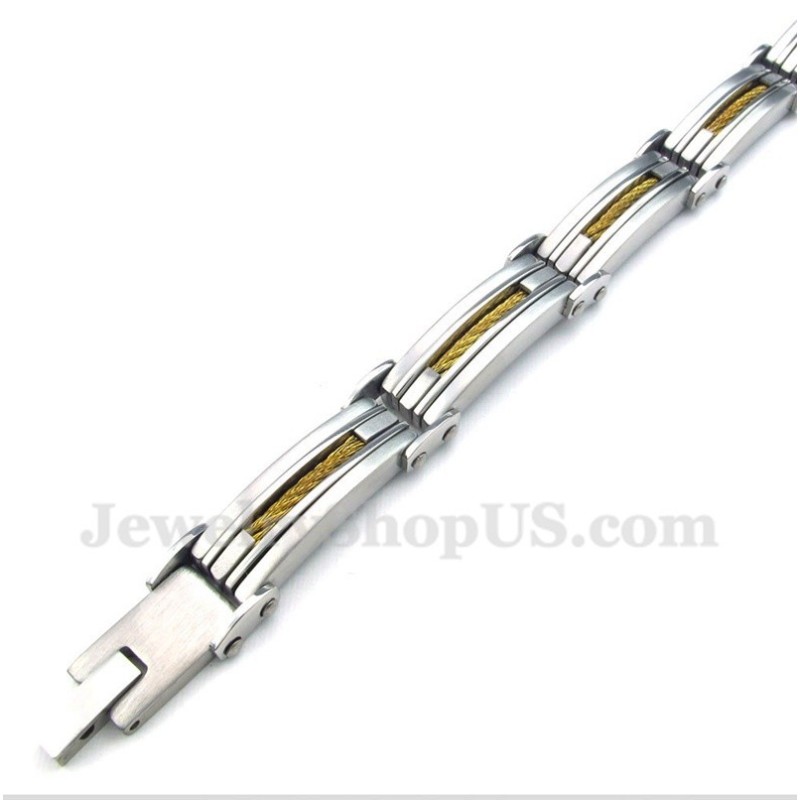 Pulseira Masculina De Titânio Com Cabo Dourado