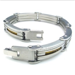 Pulseira Masculina De Titânio Com Cabo Dourado