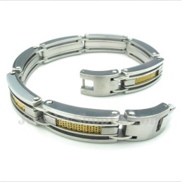 Pulseira Masculina De Titânio Com Cabo Dourado