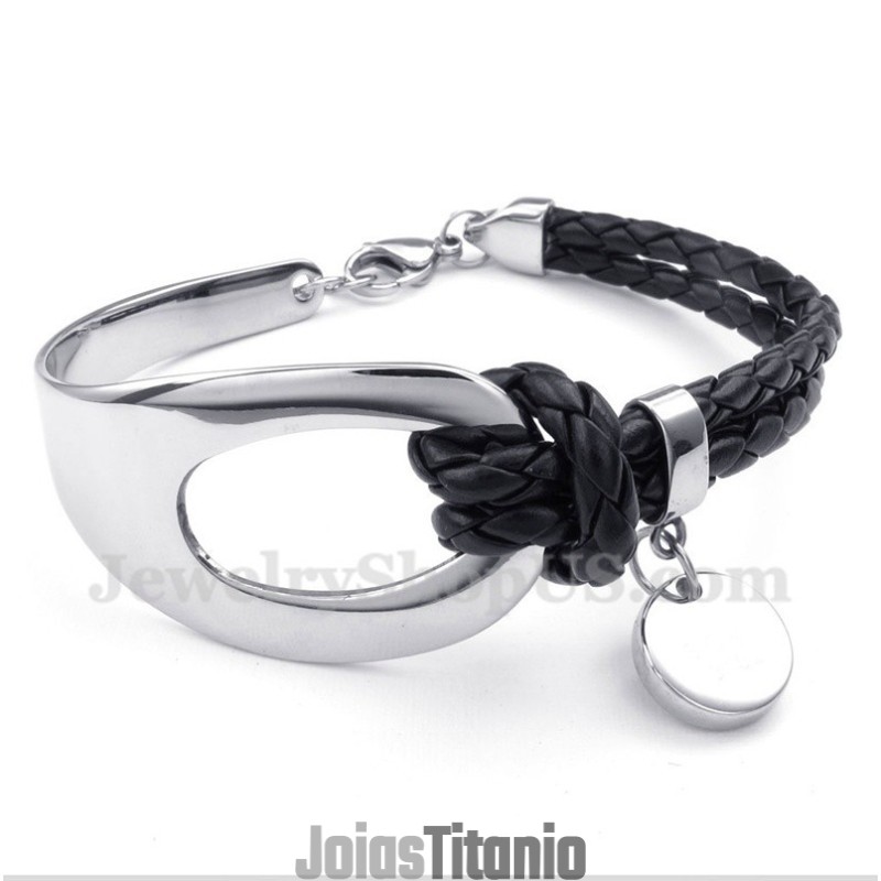 Pulseira Masculina De Couro De Titânio