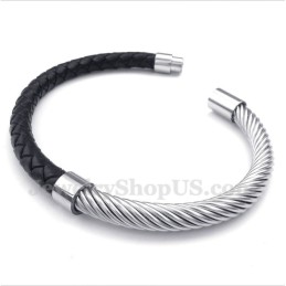 Pulseira Masculina De Couro De Titânio