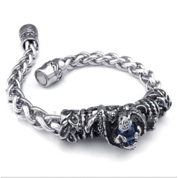 Pulseira Masculina De Titânio Fundido Com Diamante Azul