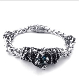 Pulseira Masculina De Titânio Fundido Com Diamante Azul