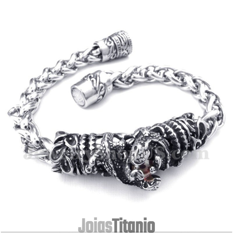Pulseira Masculina De Titânio Fundido Com Diamante Vermelho Pulseira Masculina De Titânio Fundido Com Diamante Vermelho