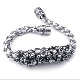 Pulseira Masculina De Titânio Fundido Com Caveira