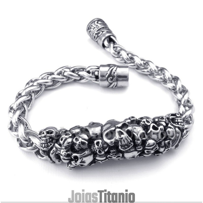 Pulseira Masculina De Titânio Fundido Com Caveira Pulseira Masculina De Titânio Fundido Com Caveira