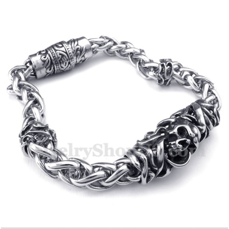 Pulseira Masculina De Titânio Fundido Com Caveira Pulseira Masculina De Titânio Fundido Com Caveira