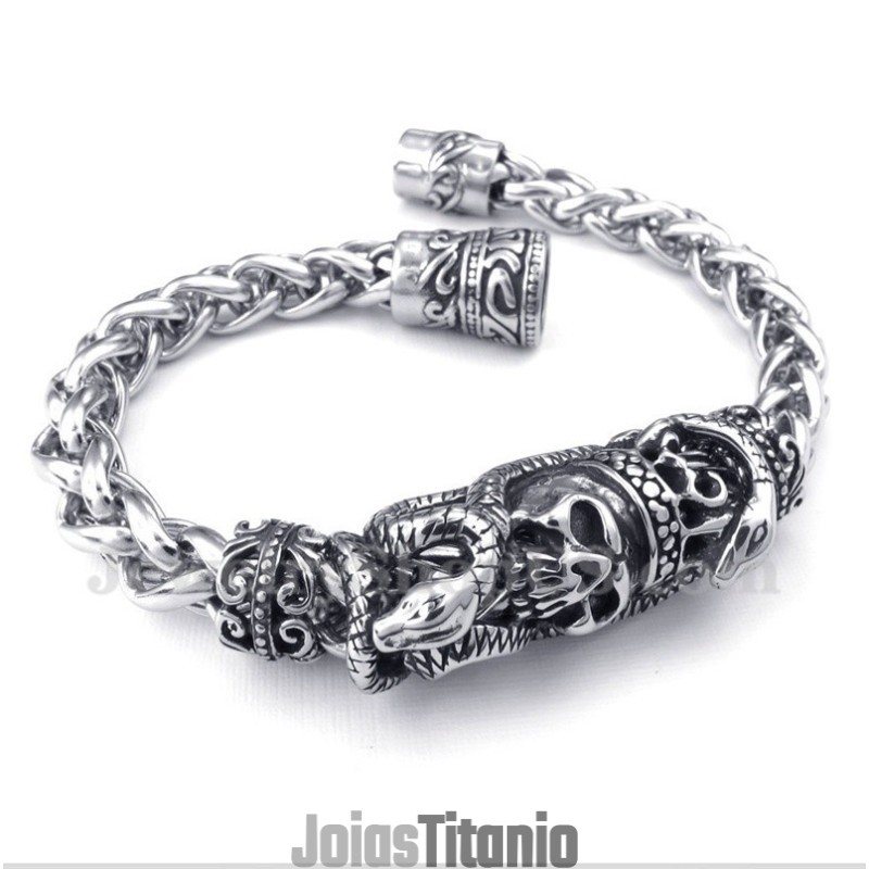 Pulseira Masculina De Titânio Fundido Com Caveira Pulseira Masculina De Titânio Fundido Com Caveira