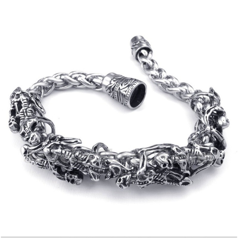 Pulseira Masculina De Titânio Fundido Com Caveira