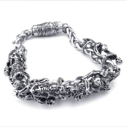 Pulseira Masculina De Titânio Fundido Com Caveira