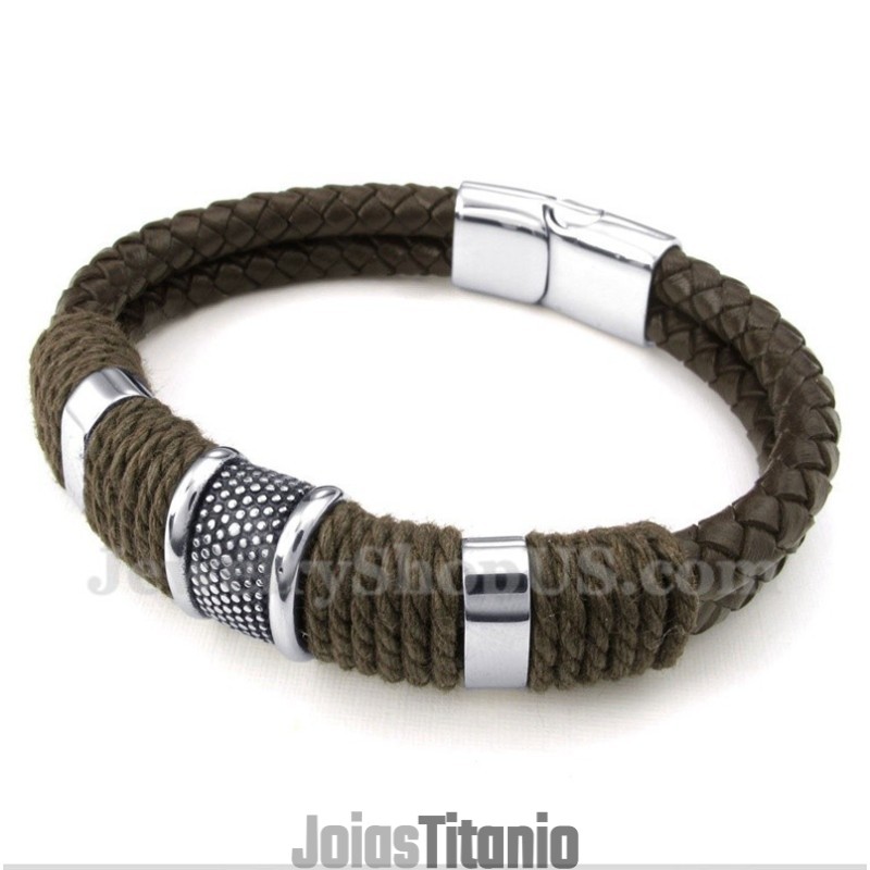 Pulseira Masculina De Couro De Titânio Pulseira Masculina De Couro De Titânio