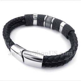 Pulseira Masculina De Couro Preto De Titânio
