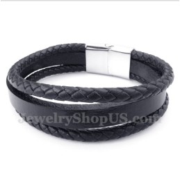 Pulseira Masculina De Couro Preto De Titânio