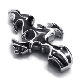 Pingente De Titânio Com Cruz E Espada De Chama Da Moda