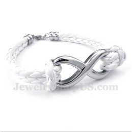 Pulseira De Couro Com Símbolo Do Infinito Em Titânio Masculino