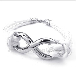 Pulseira De Couro Com Símbolo Do Infinito Em Titânio Masculino