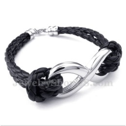 Pulseira De Couro Com Símbolo Do Infinito Em Titânio Masculino