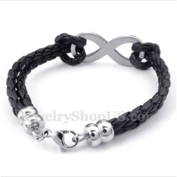 Pulseira De Couro Com Símbolo Do Infinito Em Titânio Masculino