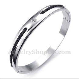 Pulseira Masculina De Titânio Com Cabo Preto E Diamante