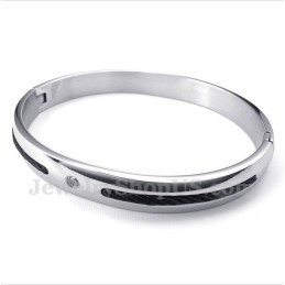 Pulseira Masculina De Titânio Com Cabo Preto E Diamante