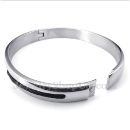 Pulseira Masculina De Titânio Com Cabo Preto E Diamante