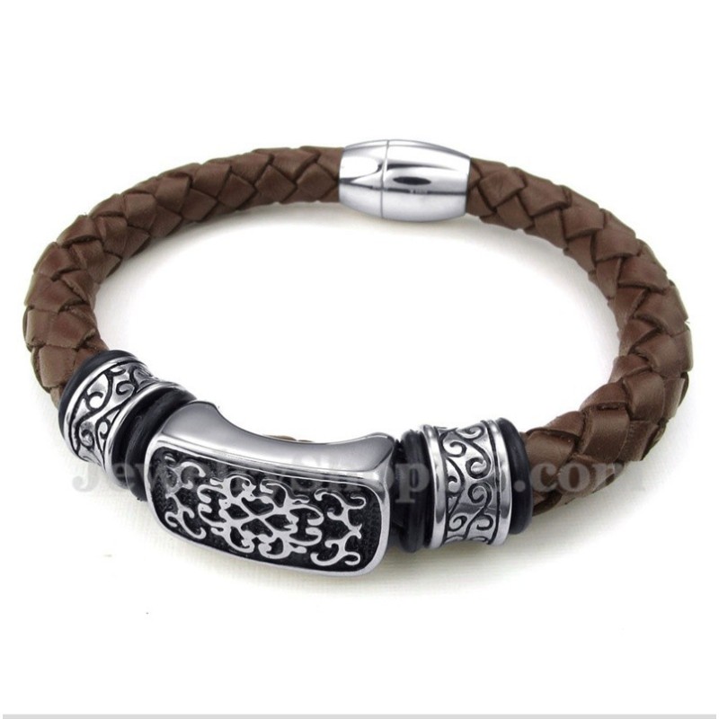 Pulseira Masculina De Couro De Titânio