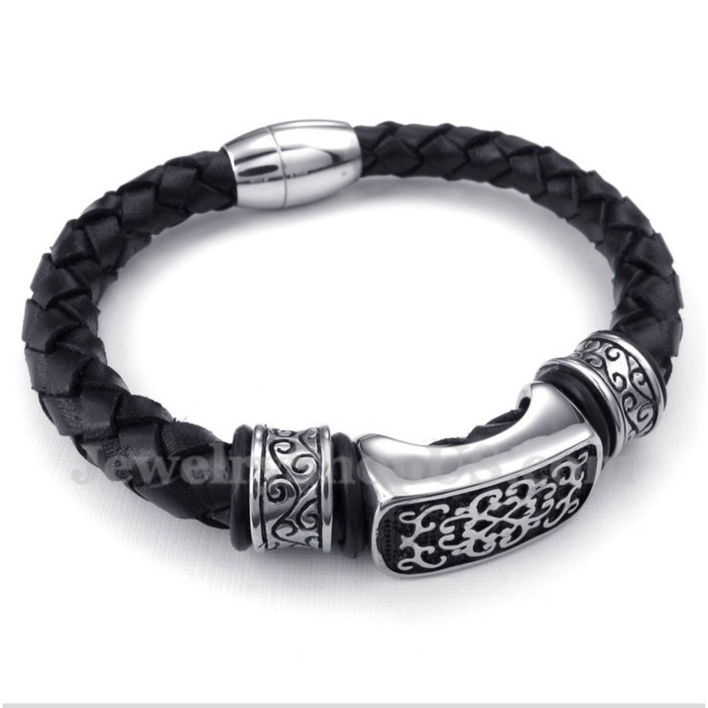 Pulseira Masculina De Couro De Titânio