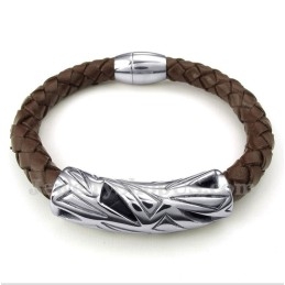 Pulseira Masculina De Couro De Titânio