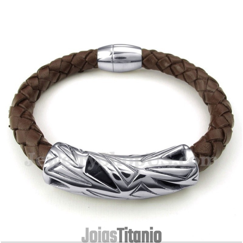 Pulseira Masculina De Couro De Titânio Pulseira Masculina De Couro De Titânio