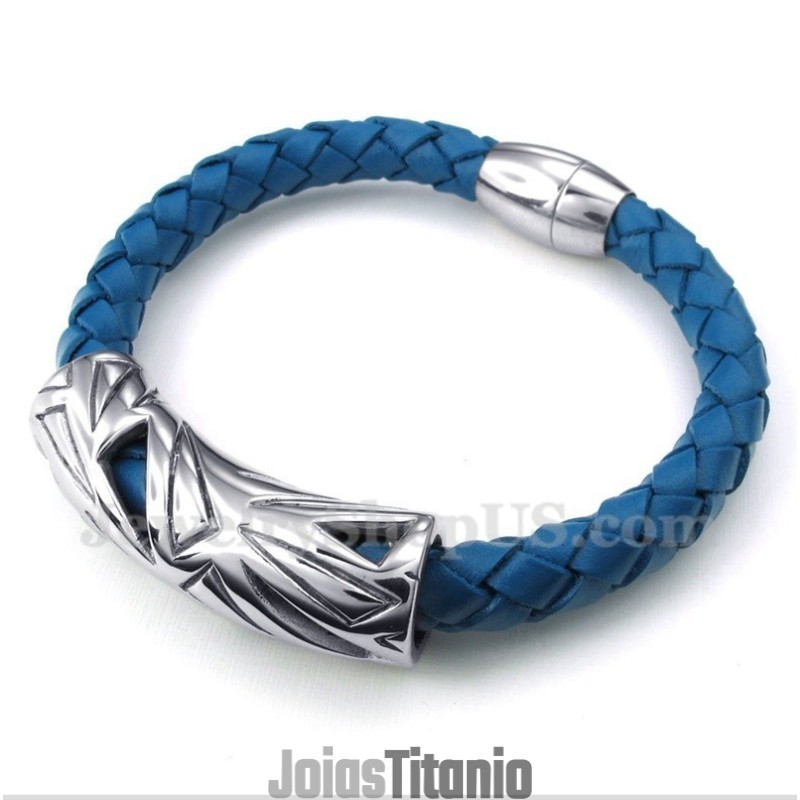 Pulseira Masculina De Couro De Titânio