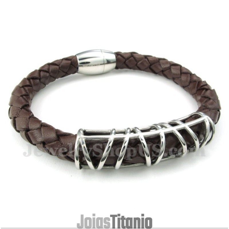 Pulseira Masculina De Couro De Titânio Pulseira Masculina De Couro De Titânio