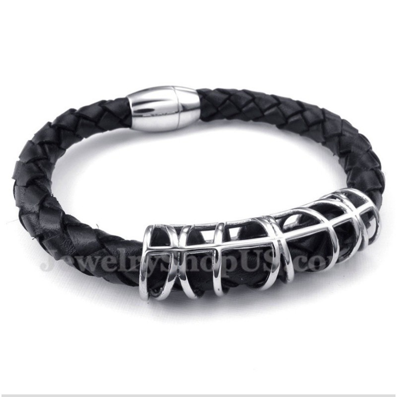 Pulseira Masculina De Couro De Titânio