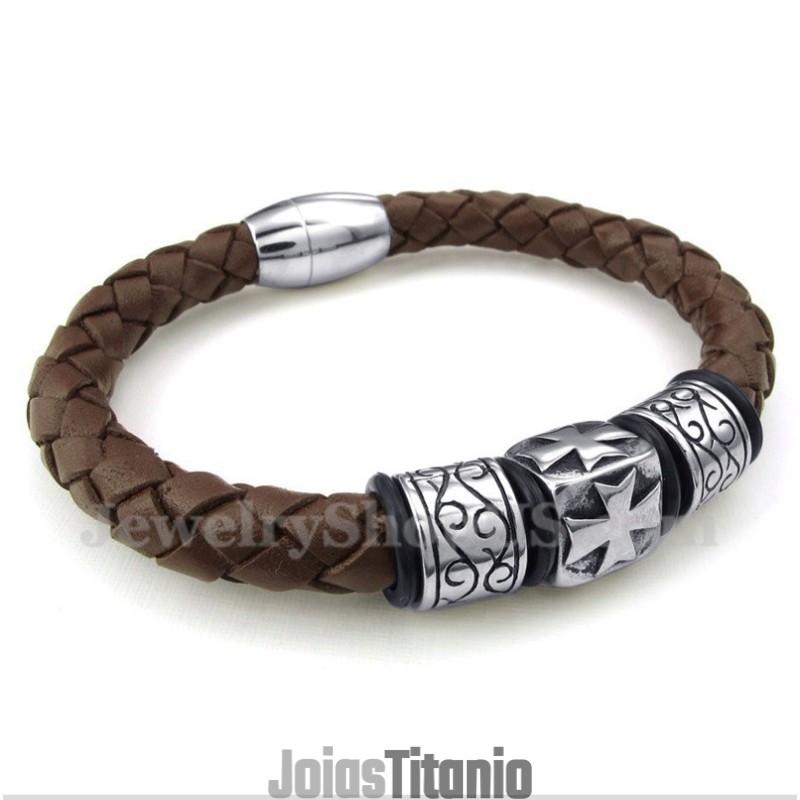 Pulseira Masculina De Couro De Titânio Pulseira Masculina De Couro De Titânio