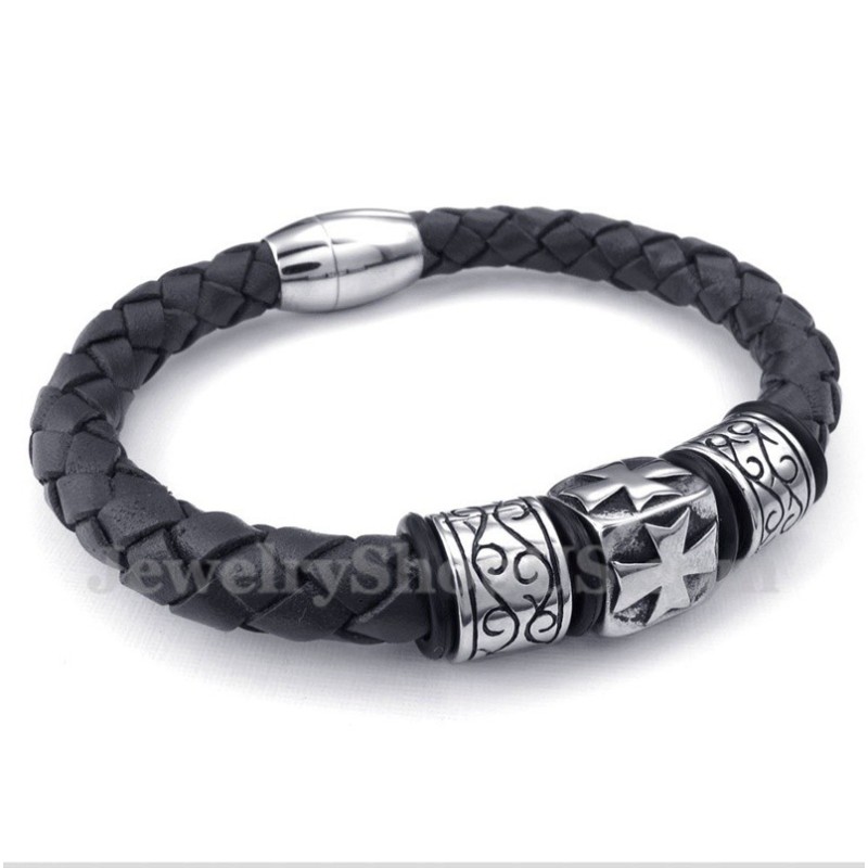 Pulseira Masculina De Couro De Titânio