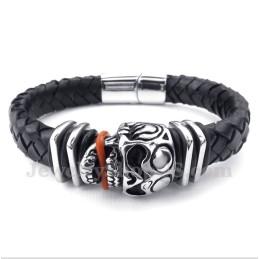Pulseira De Couro Masculina De Titânio Com Caveira