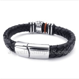 Pulseira De Couro Masculina De Titânio Com Caveira