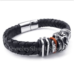 Pulseira De Couro Masculina De Titânio Com Caveira