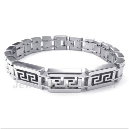 Pulseira Masculina De Titânio Com Padrão Grego Meandro
