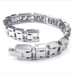 Pulseira Masculina De Titânio Com Padrão Grego Meandro