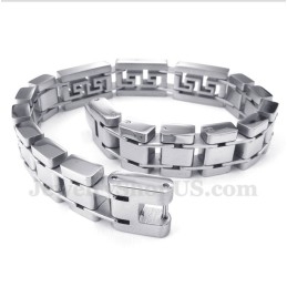 Pulseira Masculina De Titânio Com Padrão Grego Meandro