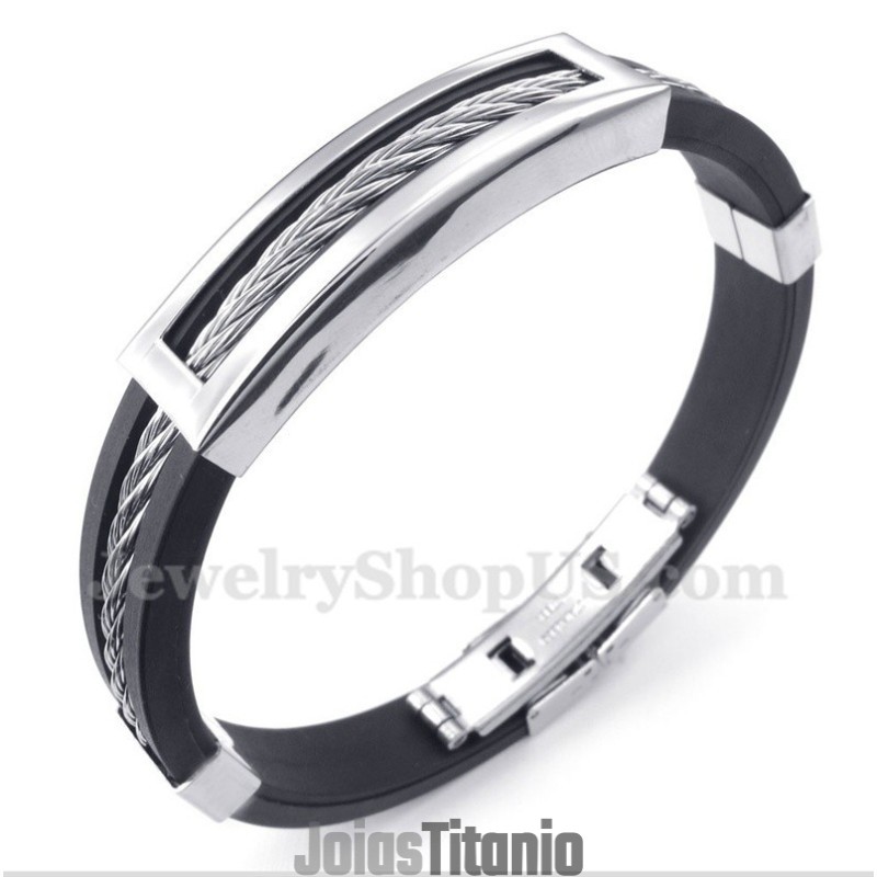 Pulseira Masculina De Cabo De Borracha De Titânio